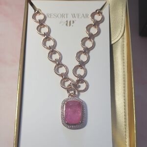 Resort Wear Rose Gold Chain Necklace with Pink Pendant